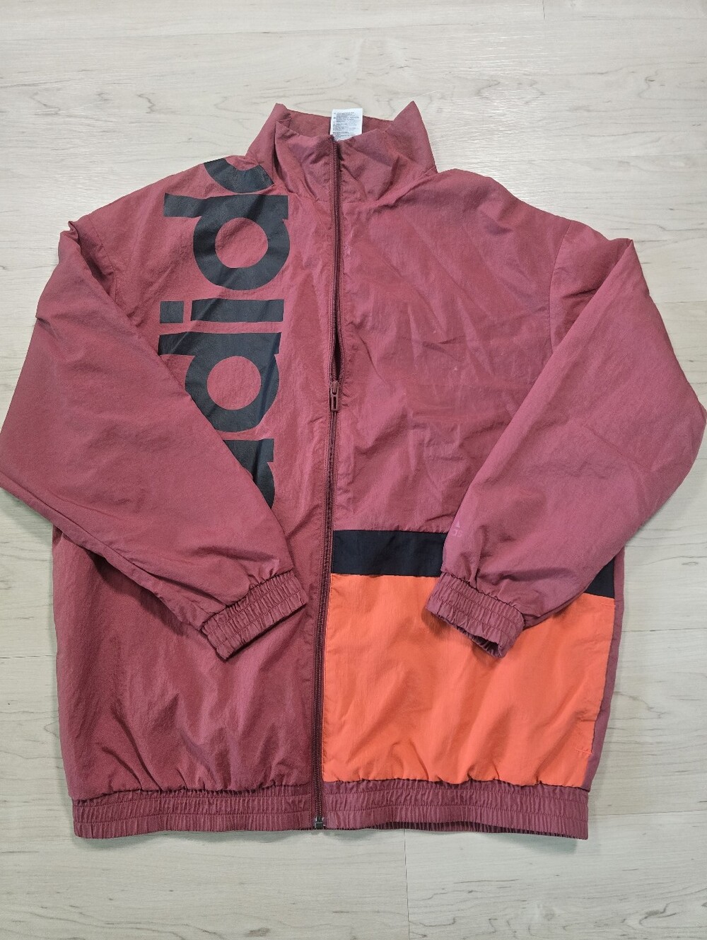 Adidas Men’s Large Colorblock Windbreaker Jacket Burgundy Orange Black Logo